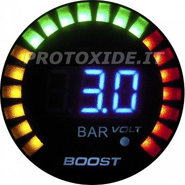 Turbo Druckmesser und Voltmeter digiLED 52mm Bereich von -1 bis 3 bar Manometer Turbo, Benzin, Öl