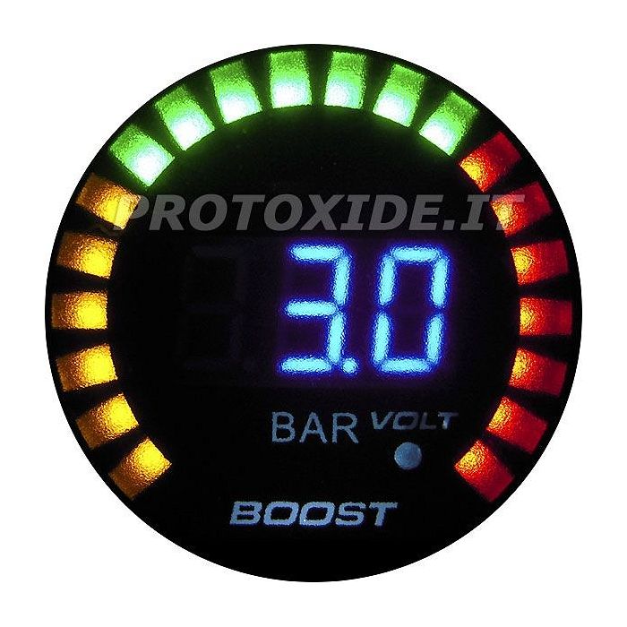 Turbotrycksmätare och voltmeter DigiLed 52mm intervall -1 till +3 bar Tryckmätare Turbo, bensin, olja