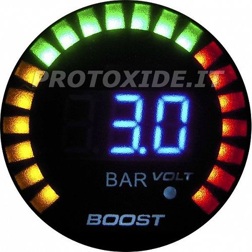 Turbo manometer en voltmeter DigiLed 52mm bereik -1 tot 3 bar Drukmeters Turbo, Benzine, Olie