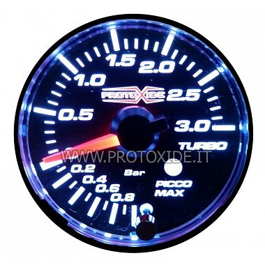 Turbo manometer s tlakovým vrcholom a pamäťou alarmov 52mm -1 až +3 bar Tlakomery Turbo, Benzín, Olej