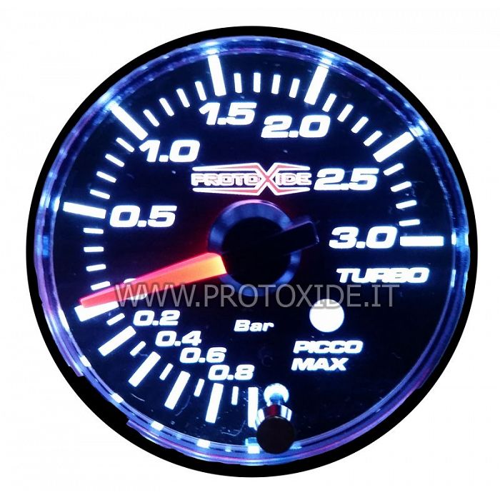 Manometro turbo con picco di pressione e memoria di allarme 52mm -1 a +3 bar Manometri pressione Turbo, Benzina, Olio Manometro turbo con picco di pressione e memoria di allarme 52mm -1 a +3 bar Manometri pressione Turbo, Benzina, Olio