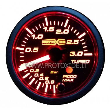 Manômetro turbo com pico de pressão e memória de alarme 52mm -1 a +3 bar Manômetros de pressão Turbo, gasolina, óleo
