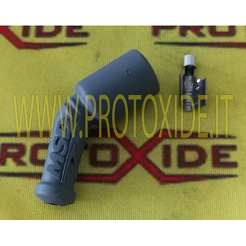 Hood and 45 degree male terminal with narrow head inside peg Spark plug wire and terminals for DIY