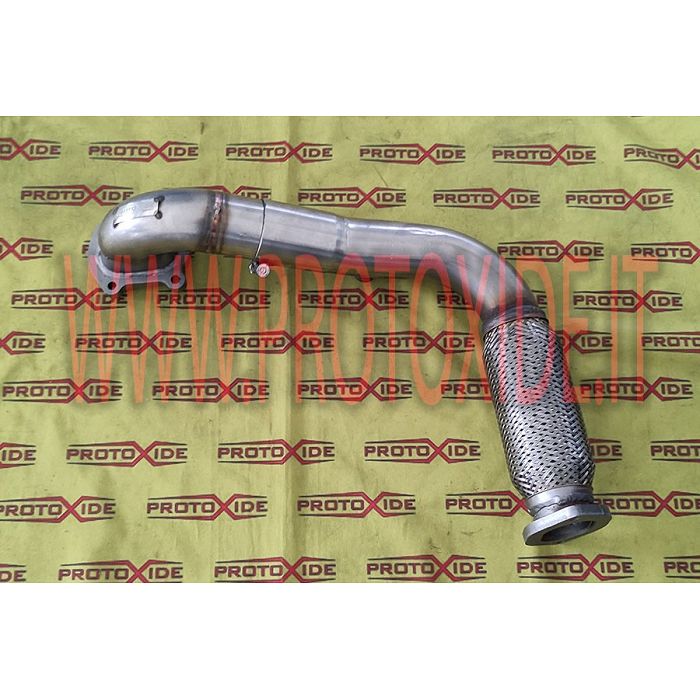 Oversized steel exhaust downpipe with flexible Fiat Punto GT Mitsubishi TD04 turbochargers