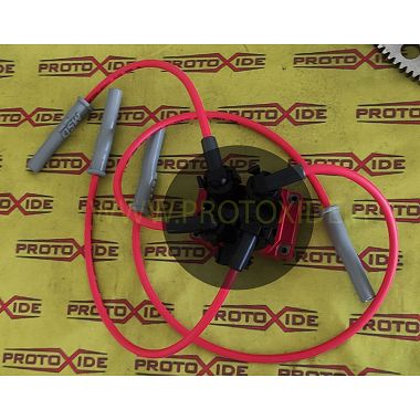 High conductivity red Fiat Punto GT spark plug cables with MSD coil connection Ford specific car spark plug cables